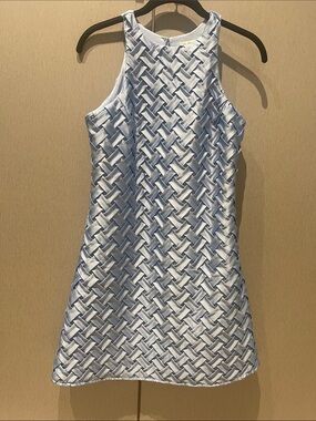 She + Sky Light Blue Braided-Texture Racerback Mini Dress